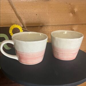 Potter’s Studio Hand Pressed Pottery Clay Stripe Matching Mug Cup Set Ceramic